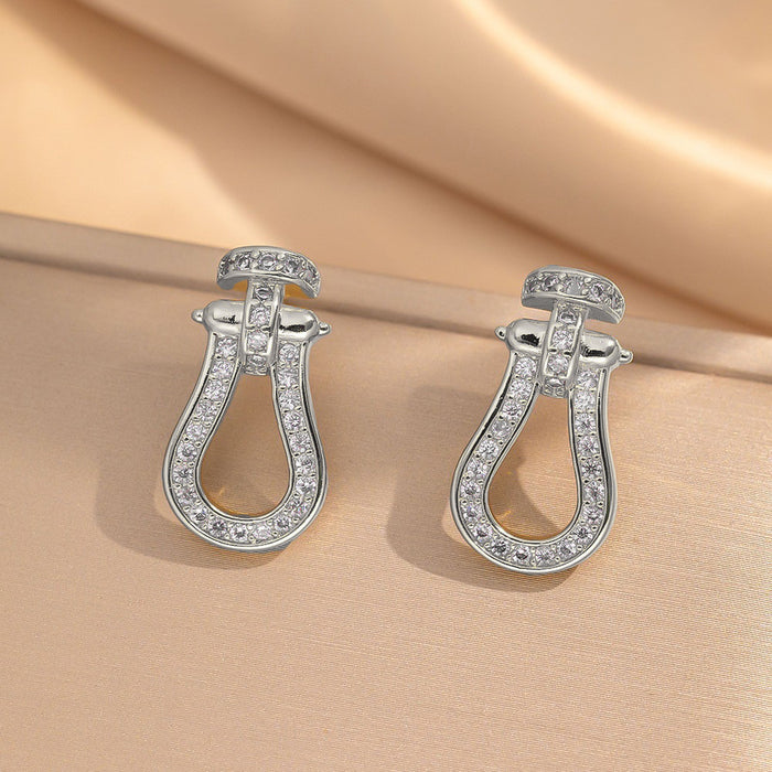 Wholesale Trendy Horseshoe Zircon Necklace Set Copper Inlay Titanium Steel Chain Jewelry MOQ≥2