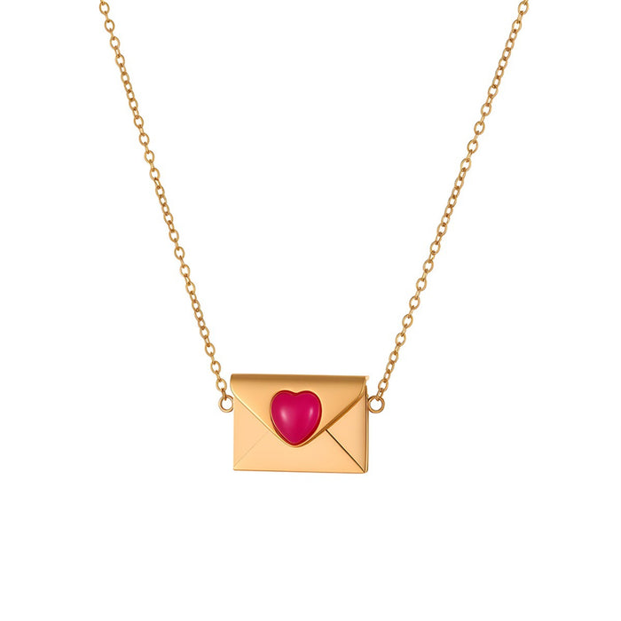 Wholesale Valentine' s Day Natural Stone Heart-Shaped Envelope Stainless Steel Necklace