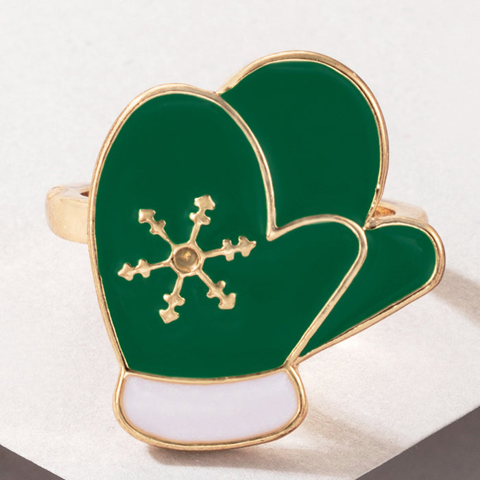 Wholesale Christmas Drip Oil Elk Santa Ring Alloy Jewelry Accessory Boutique Resale MOQ≥2