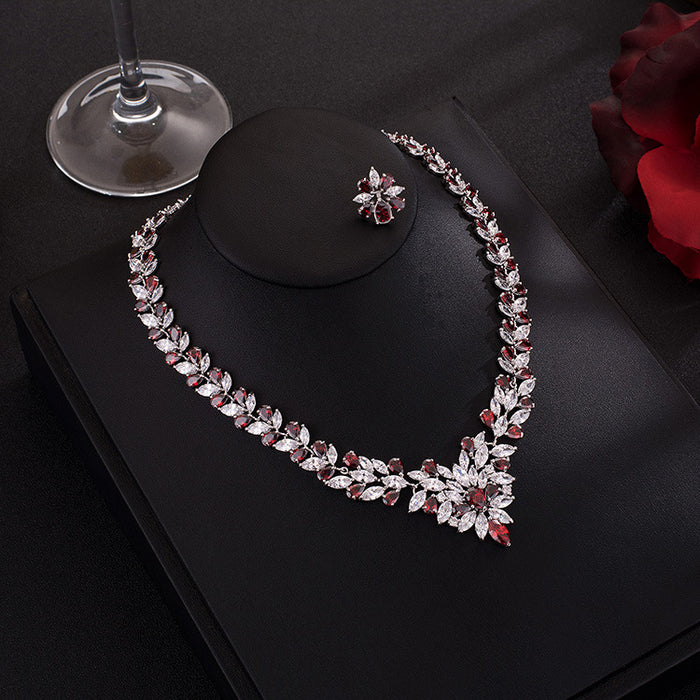 Wholesale Zircon Necklace Earrings Set Chain Accessories Jewelry Women' s Diamond