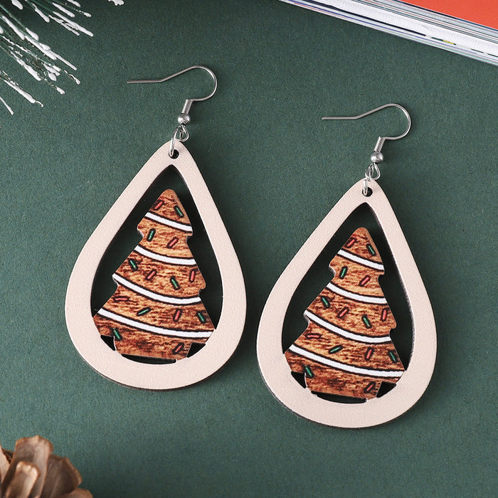 Wholesale Christmas ribbon dessert Christmas tree water drop pendant earrings