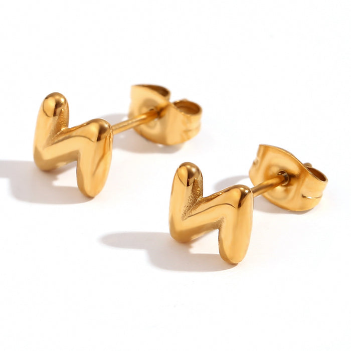 Wholesale Stainless Steel 18K Gold Plated Mini Bubble Letter Earrings JDC-ES-MengJ001