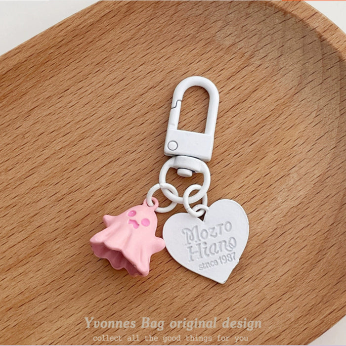 Wholesale cute little ghost love pendant pink black round buckle pendant keychain