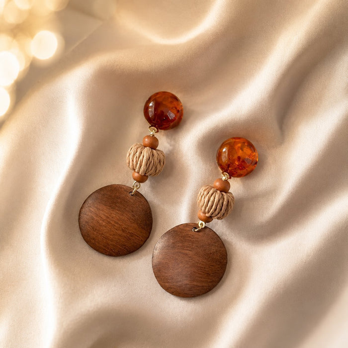 Wholesale Electroplated Alloy Tiger Eye Geometric Earrings for Women New Chinese Ethnic Style Boutique Jewelry Accessory