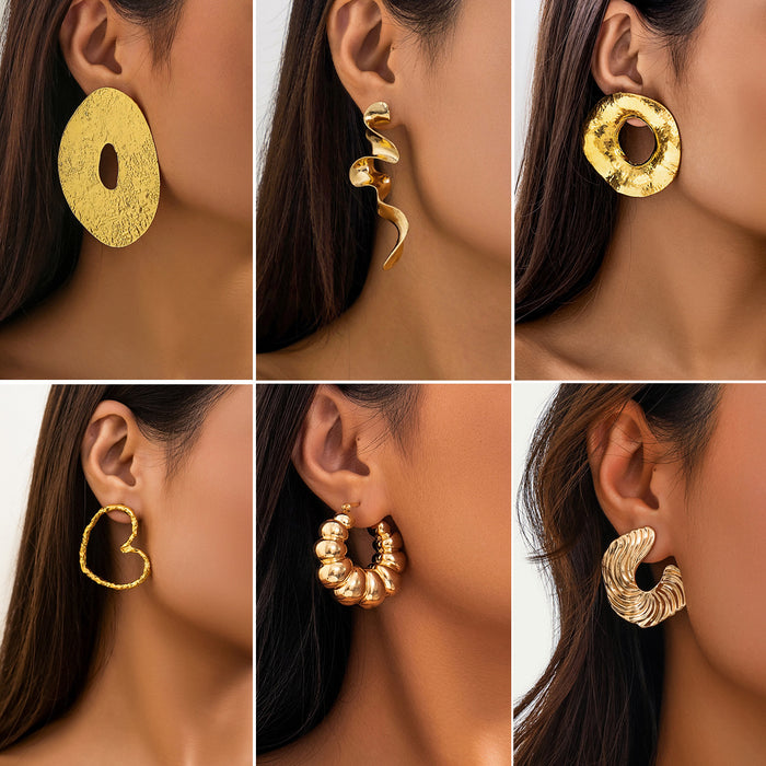 Wholesale Exaggerated disc metal large earrings Simple irregular texture earrings niche