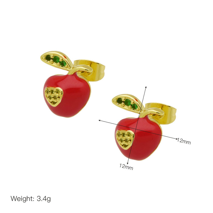 Wholesale Heart-shaped red strawberry apple mushroom color oil ear buckle ear clip earrings jewelry