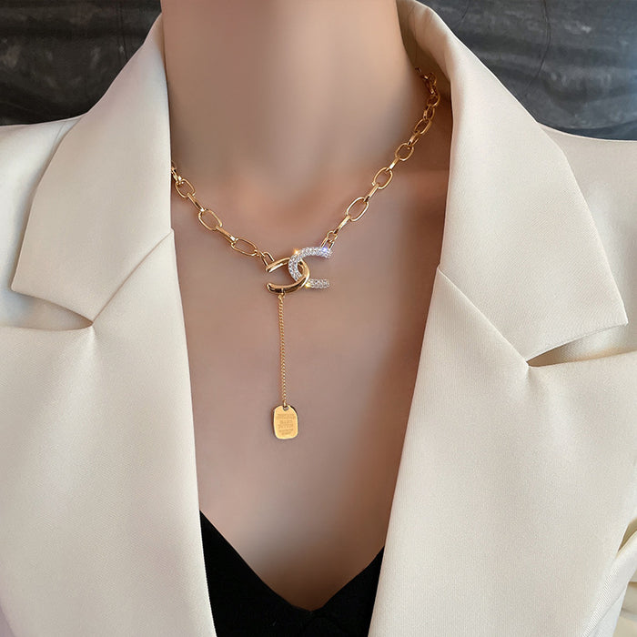 Wholesale Titanium steel non fading high-end necklace, versatile for women, niche design, light luxury temperament, collarbone chain accessories