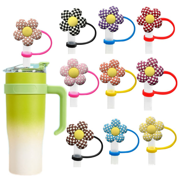 Wholesale Colorful flower shaped straw cap 8/10mm reusable water cup straw stopper straw cap in stock