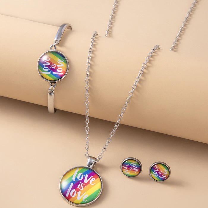 Wholesale LGBT Rainbow Flag Pride Day Necklace Bracelet Stud Earrings Set JDC-NE-Fangt007