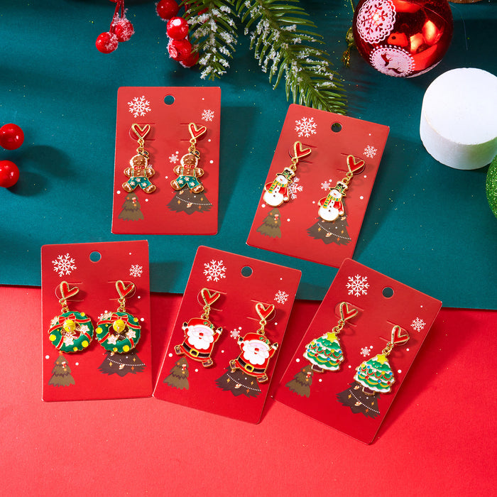 Wholesale Christmas Series Love Alloy Oil Drop Earrings Versatile Snowman Wreath Christmas Paper Card Earrings