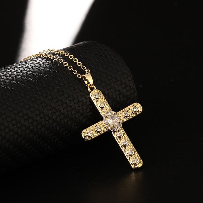 Wholesale Copper Inlaid Zircon Cross Pendant Necklace JDC-NE-ShangY035