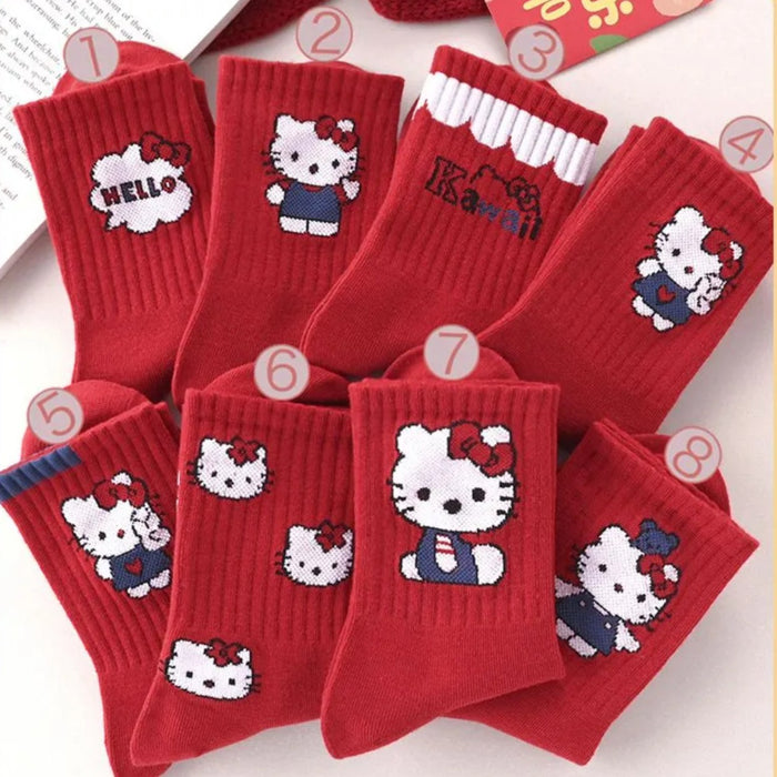 Wholesale Women' s Mid-Calf Bright Red Cartoon Cute Socks