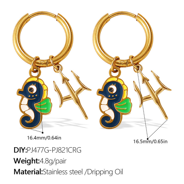 Wholesale Ocean Wind Oil Drop Octopus Turtle Pendant Earrings Stainless Steel Plated Cute Earrings