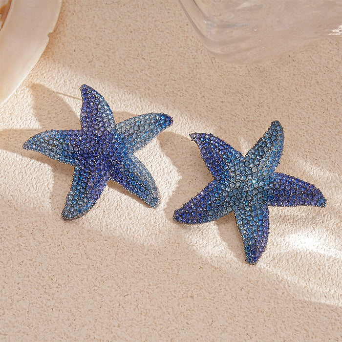 Wholesale Light luxury diamond studded starfish silver needle earrings with simple personality, niche temperament, and high-end feel