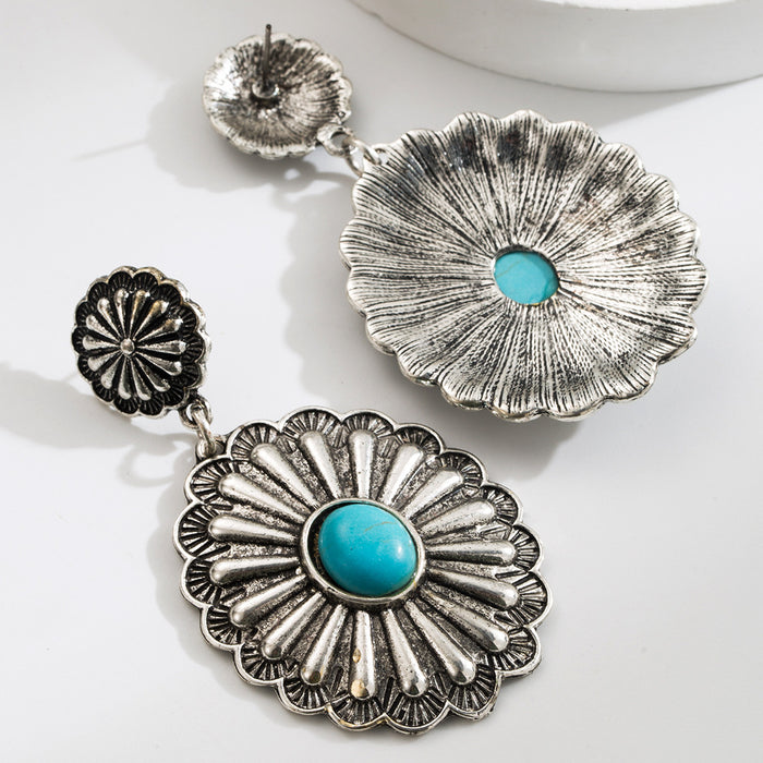 Wholesale Exaggerated teardrop earrings inlaid with turquoise