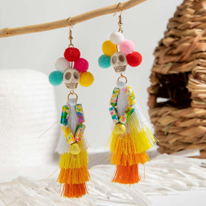 Wholesale  funny fun skull tassel rice beads earrings creative personality rose earrings