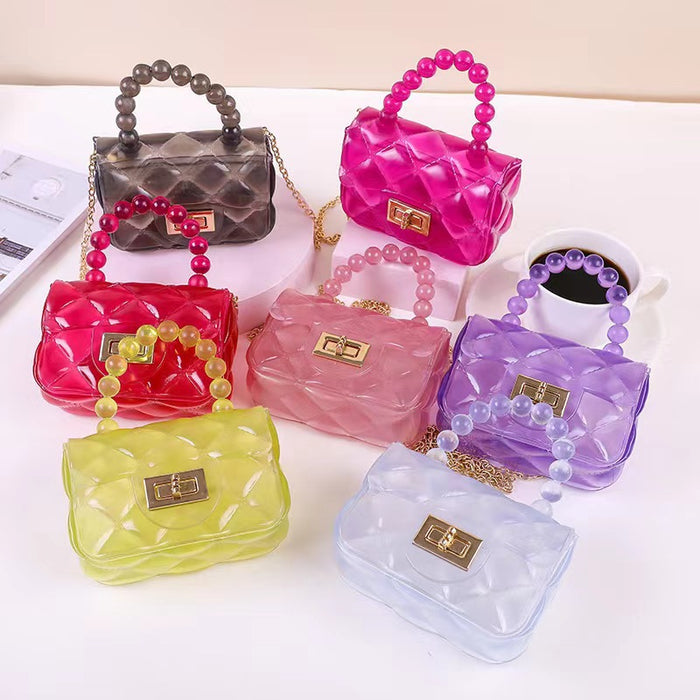 Wholesale Silicone Children's Jelly Bag Pearl Chain Shoulder Bag JDC-SD-Lvhan001