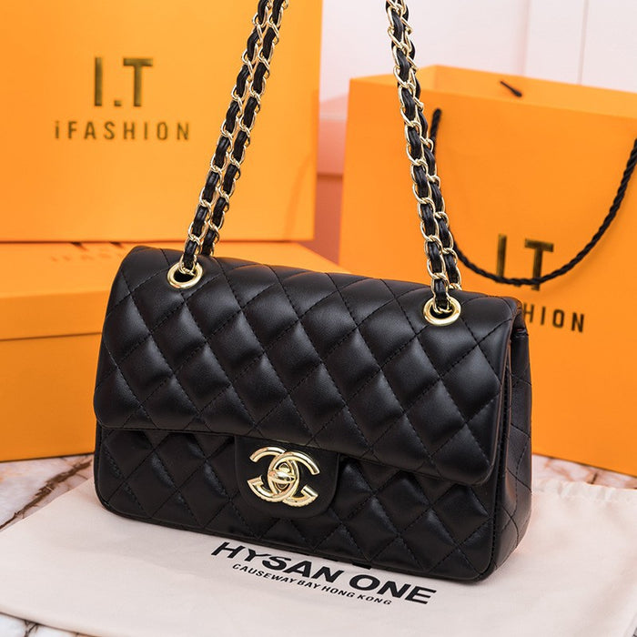 Wholesale Women' s Genuine Leather Diamond Quilted Crossbody Bag Chain Strap Retro Fashion Accessory