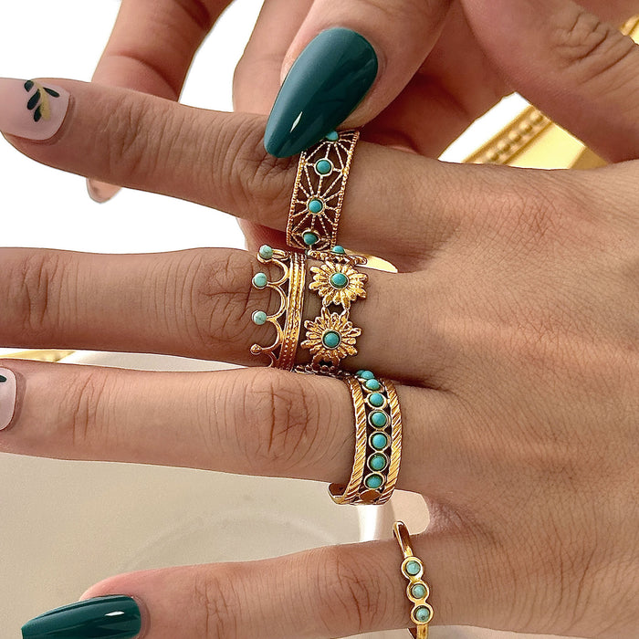 Wholesale Stainless Steel Gold Turquoise Adjustable Rings
