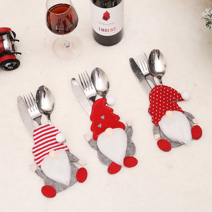 Wholesale Christmas decorations cartoon faceless doll knife and fork set kitchen dress props creative three-dimensional knife and fork bag