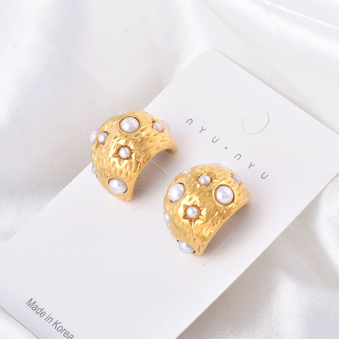 Wholesale French Style Baroque with Diamond Imitation Pearl Texture Earrings