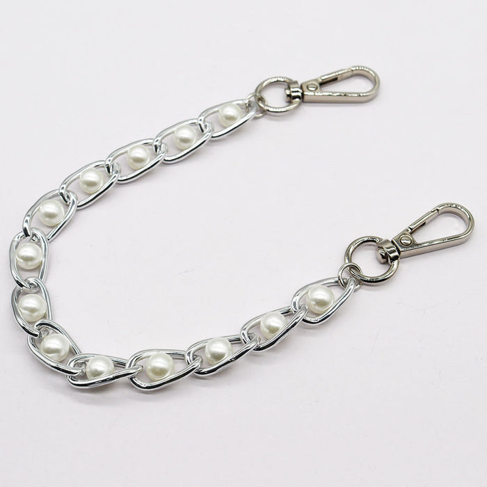 Wholesale Aluminum Chain Handbag Beaded Shoulder Chain Retro Simple Imitation Pearl Bag Chain Mobile Phone Chain