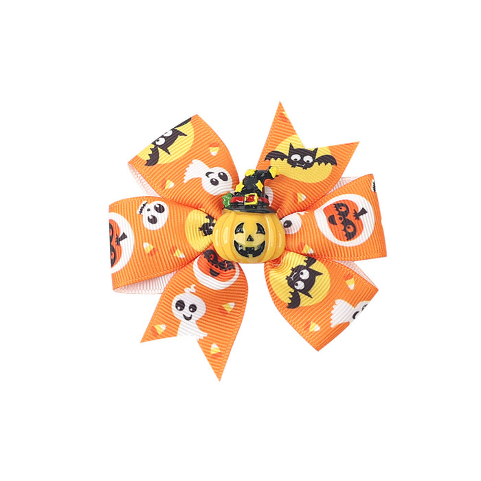 Wholesale Halloween Children's Three-layer Swallowtail Bow Fabric Hairpin JDC-HC-QiuN010