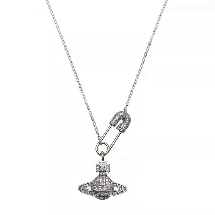 Wholesale Full diamond pin chain Saturn necklace with a dazzling sensation, neck chain