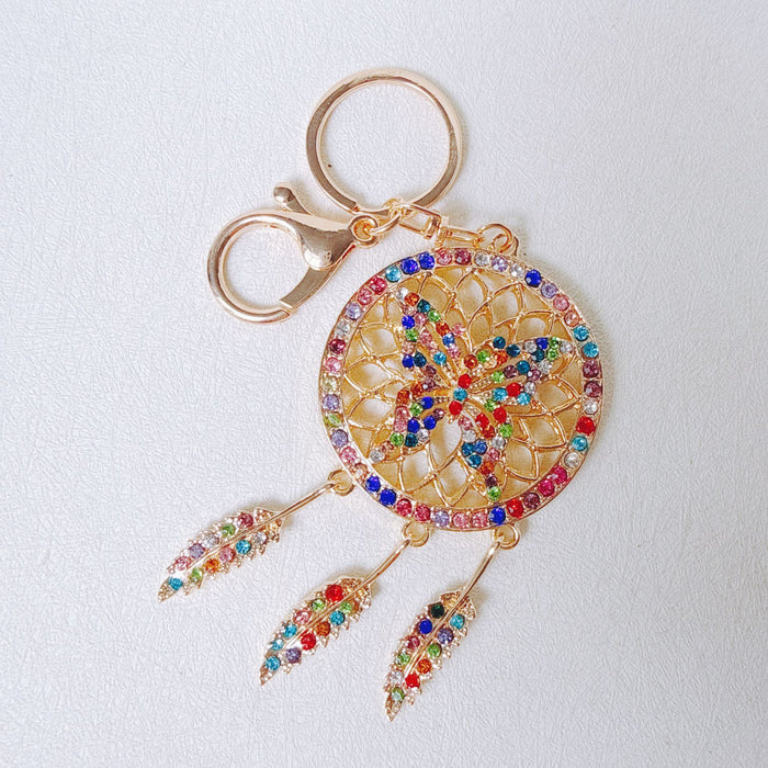 Wholesale Pink Dream Catcher Keychain Rhinestone Tassel Feather Zinc Alloy Chic Gift MOQ≥12