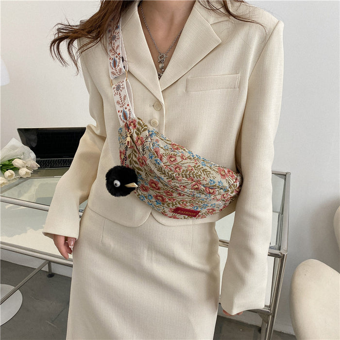 Wholesale Women's bag, fashionable canvas, niche retro broadband crossbody bag, chest bag, waist bag