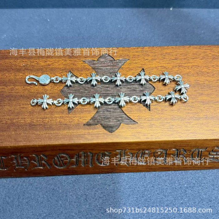 Wholesale Bracelet with cross flower gourd buckle, retro couple thick bracelet, color preserving copper material