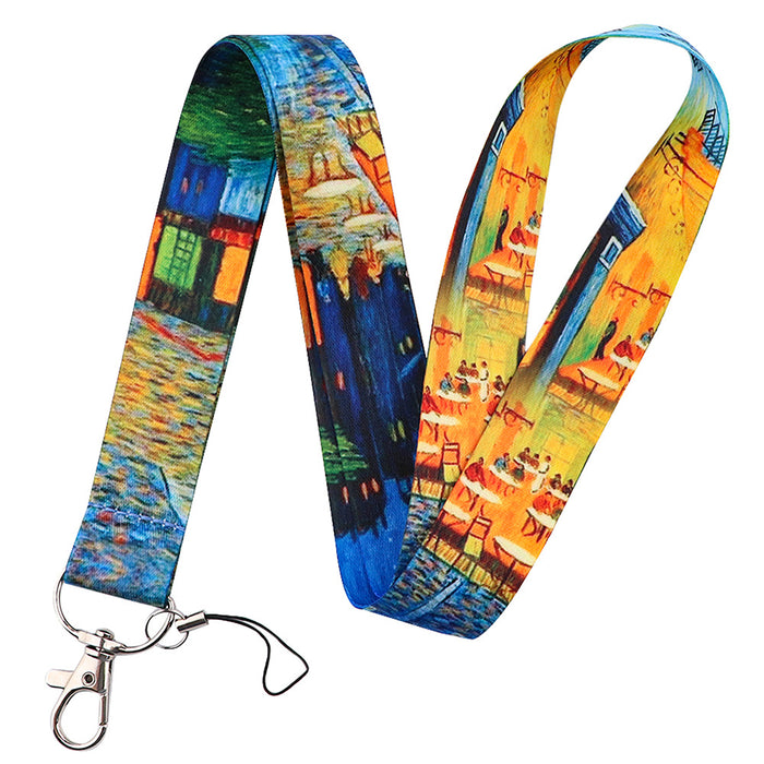 Wholesale Painting series double-sided printed polyester anti-loss neck strap phone lanyard and keychain