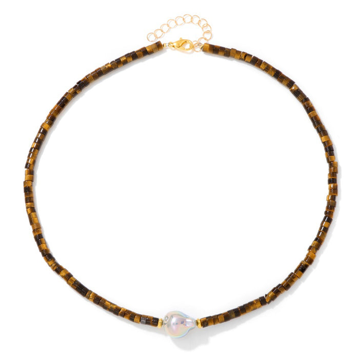 Wholesale Irregular shaped pearl necklace with stone and wheel shaped beads a clavicle chain