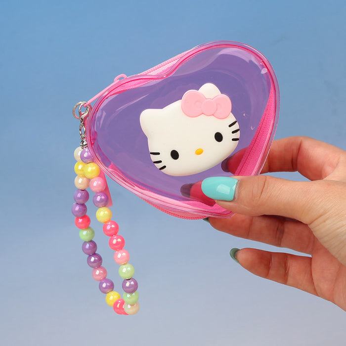 Wholesale Cute Cat Heart Shaped Transparent PVC Coin Purse Stylish Small Wallet
