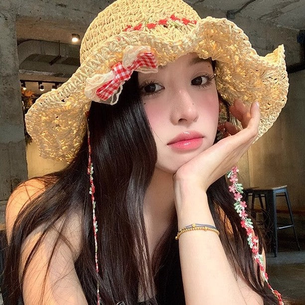 Wholesale Sunshade hat, sun hat, bow, flower tie, straw hat