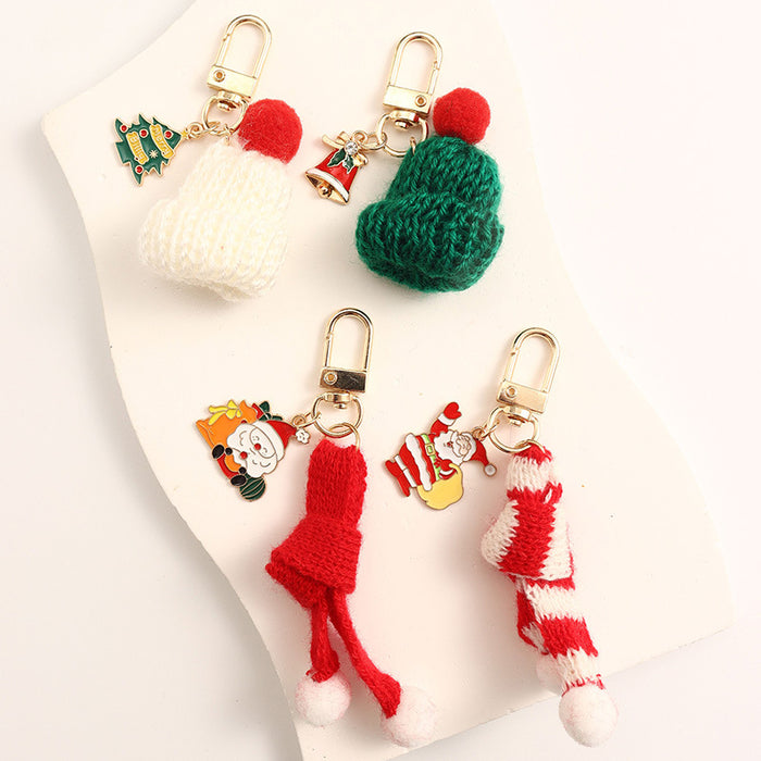 Wholesale Keychain handmade pendant accessories knitted hat keychain Christmas tree snowman Christmas small gift