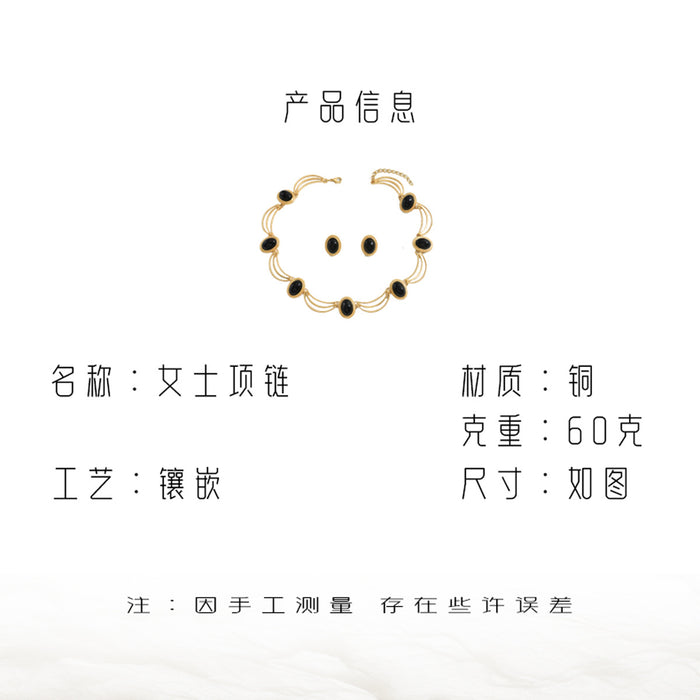 Wholesale Ladies' Earring Necklace Set Retro Light Luxury Inlaid with Gemstone Design, High Grade Clavicle Chain