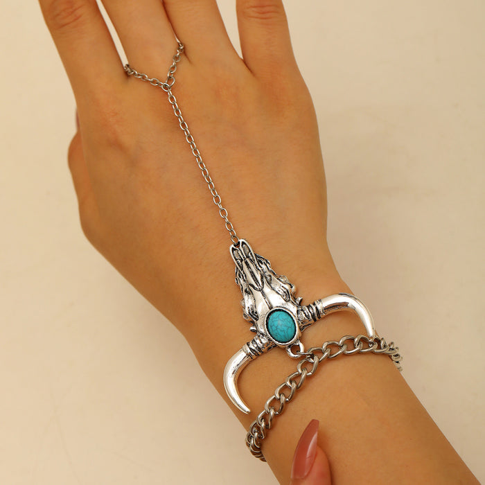 Wholesale Bohemian Ethnic Style Zinc Alloy Jewelry Set Cow Head Design Necklace and Bracelet