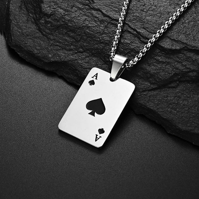 Wholesale Lucky Spade Necklace Pendant, Red Peach Poker Card Pendant, Titanium Steel