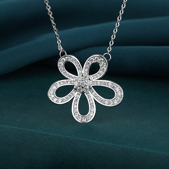 Wholesale Geometric flower earrings, high-end feeling, collarbone chain necklace accessories, open ring, women's earring jewelry set