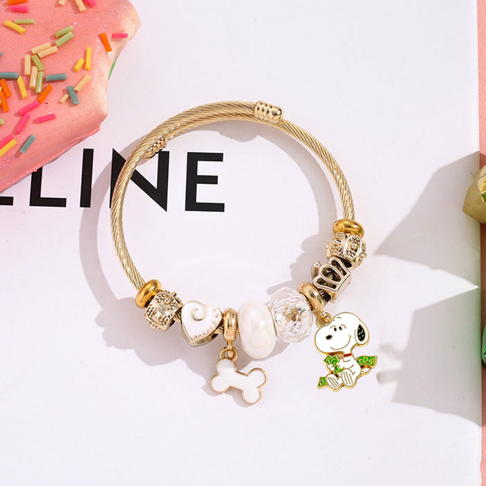 Wholesale Stainless Steel Bracelets cute cartoon beaded bracelet silver open bangle Charms Bracelets