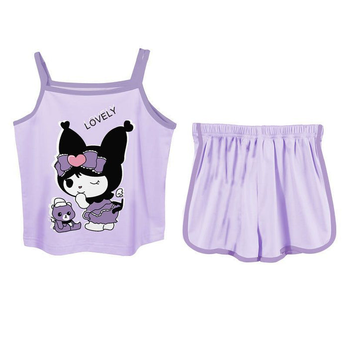 Wholesale Girls Cute Cartoon Thin Summer Children Suspender Suit JDC-CTS-QNE009