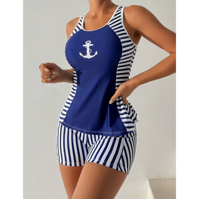 Wholesale Flat pants two-piece swimsuit with printed belly covering swimsuit
