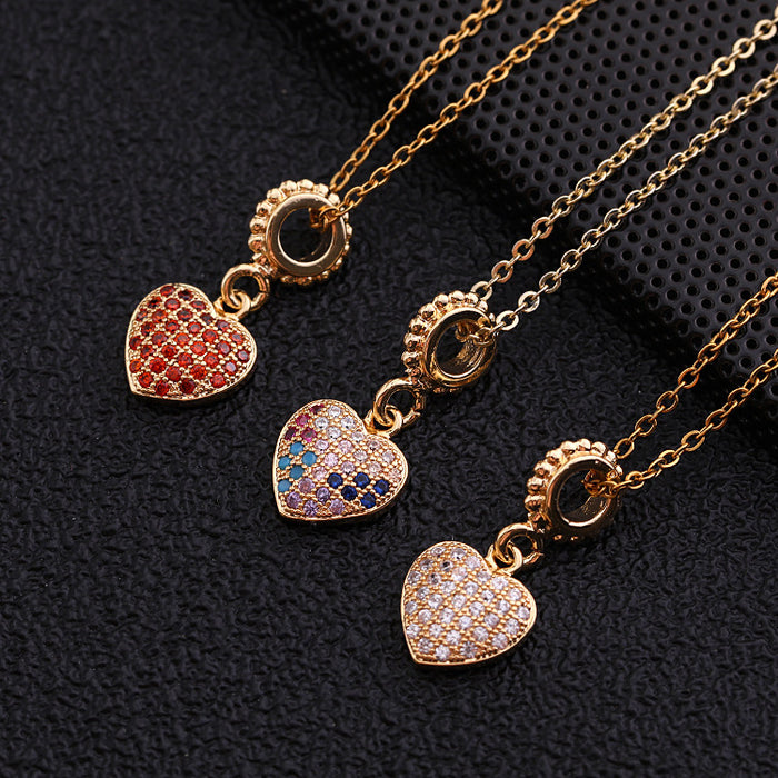 Wholesale Copper Micro-Inlaid Colored Zircon Love Pendant Necklace JDC-NE-ShangY031