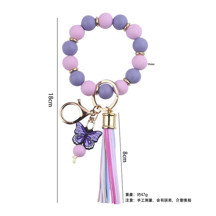 Wholesale Beaded Cartoon Butterfly Wrist Keychain