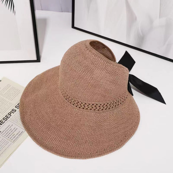 Wholesale Foldable empty top bow hollow breathable sun hat outdoor beach sun hat