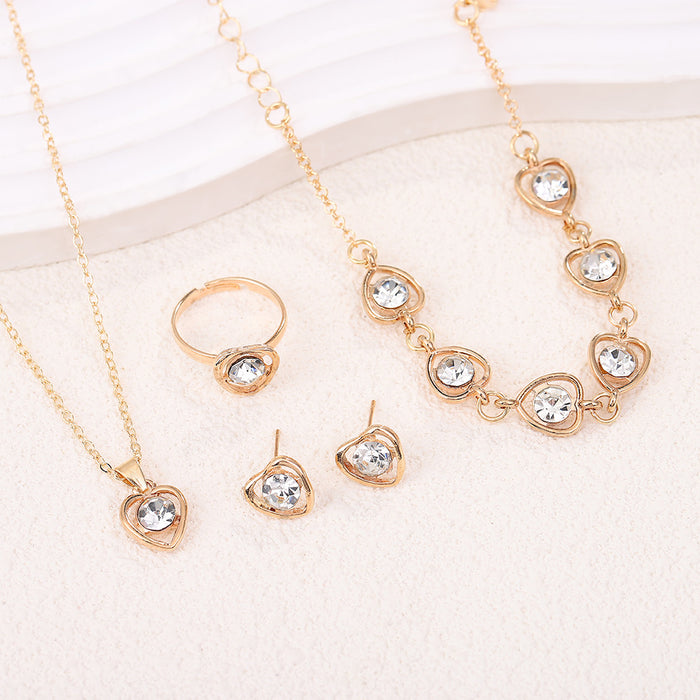 Wholesale Alloy Crystal Heart Necklace Jewelry Four-piece Set JDC-NE-Liyang007