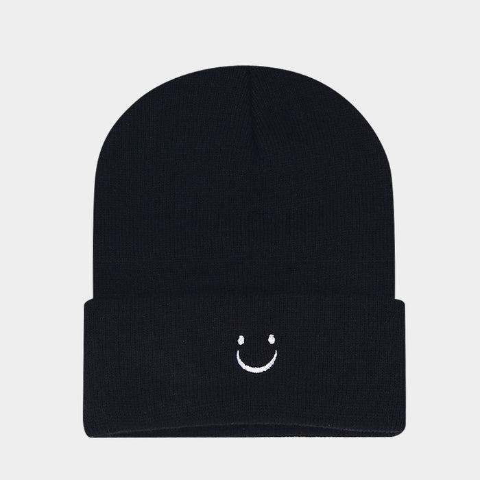 Wholesale Small Smiley Simple Embroidery Acrylic Warm Knitted Hat JDC-FH-LvYi054