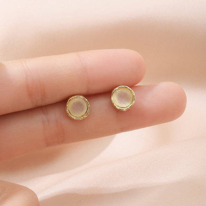 Wholesale Silver geometric earrings, temperament, round cat eye stone, personalized earrings