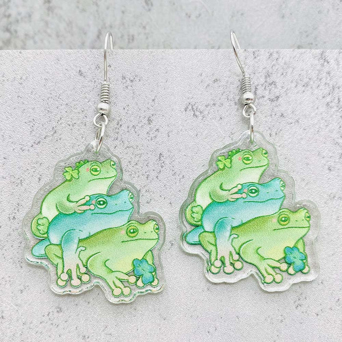 Wholesale Cartoon Cute Mushroom Frog Balloon Printed Pendant Acrylic Earrings JDC-ES-Chengy036